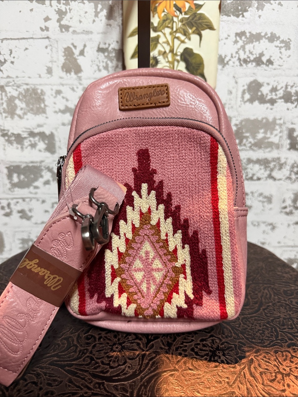 Wrangler Pink Southwestern Embroidered Crossbody Bag